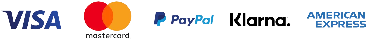 Visa, Mastercard, PayPal, Klarna, American Express